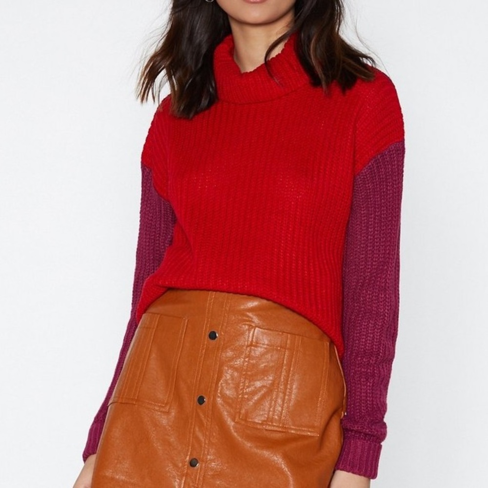 NEW BRAVE SOUL LONDON COLORBLOCK RED PURPLE SWEATER TOP SZ XS